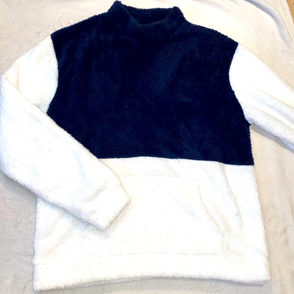 Colorblock white navy ultra lightweight Sherpa fleece pullover Sz XL